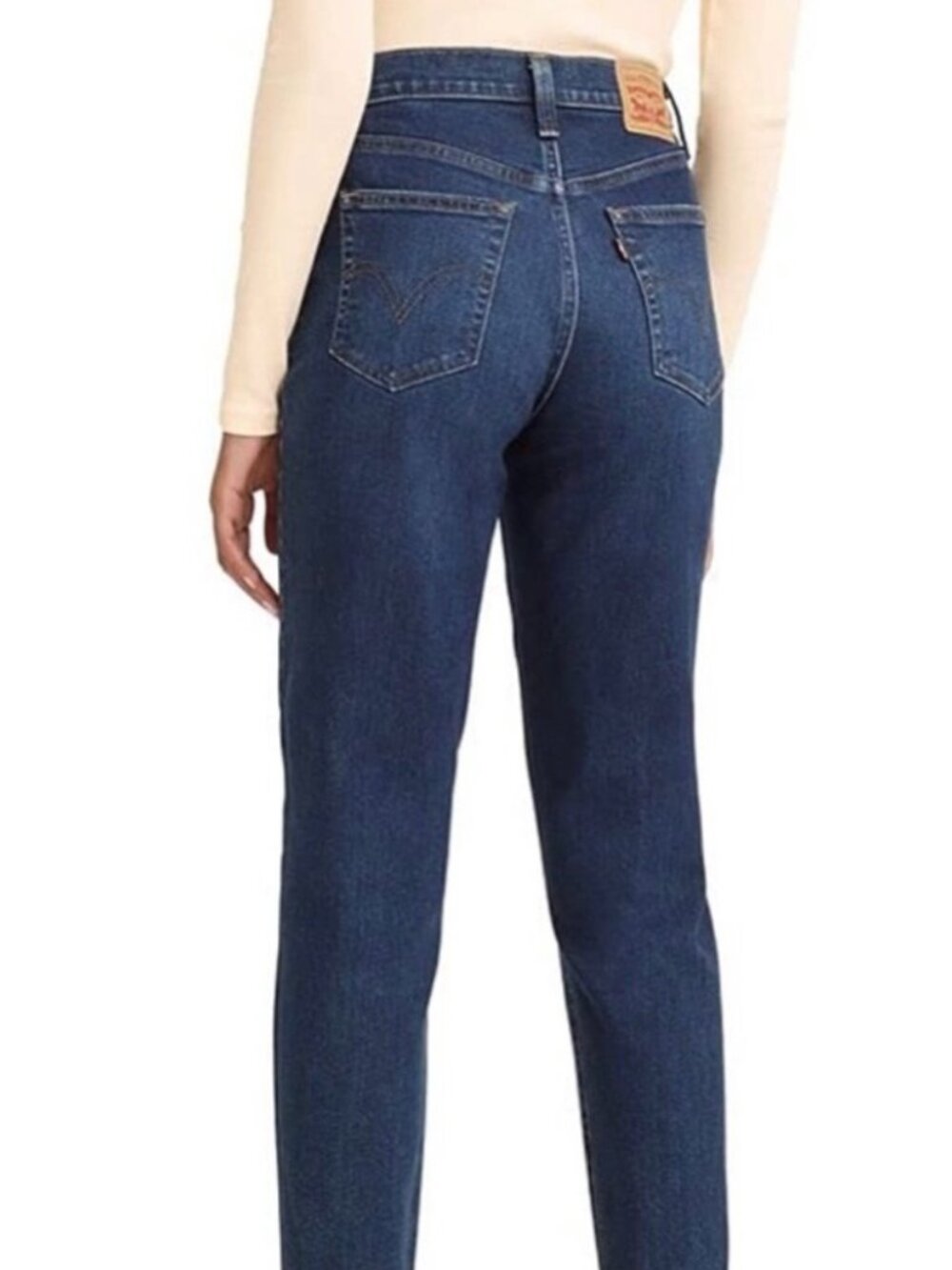 High Waisted Tapered Leg Mom Jeans, Dark Wash